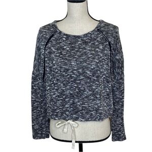 Roxy Knit Sweater Women’s M Cropped Black White Heathered Drawstring Lightweight